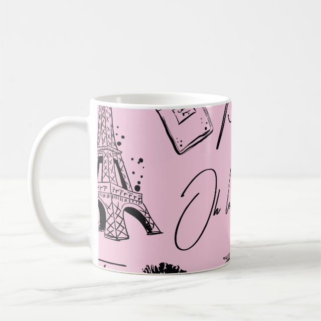 Taza De Café Moda, caligrafía, Torre Eiffel, labios (Izquierda)