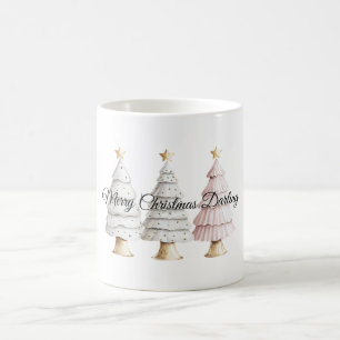 Taza De Café Moda Casa Blanca Mint Árboles de Navidad rosados