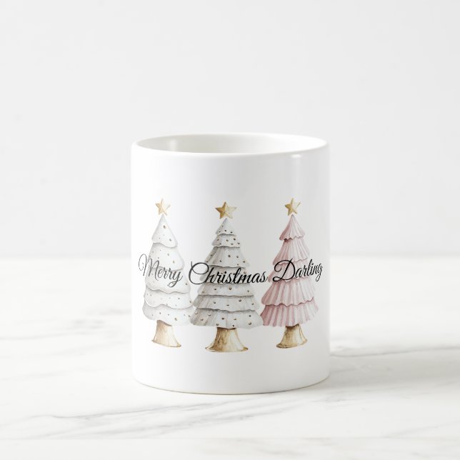 Taza De Café Moda Casa Blanca Mint Árboles de Navidad rosados (Centro)
