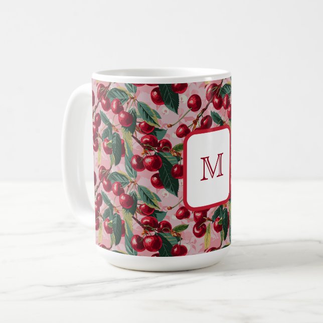 Taza De Café Moda 'Cherry Pop' rosado monogramado (Anverso izquierdo)