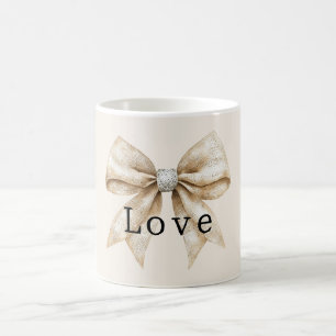 Taza De Café Moda Cream Silver Glam Bow Love