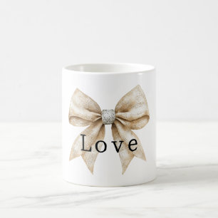 Taza De Café Moda Cream White Silver Glam Bow Love