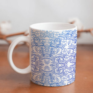 Taza De Café Moda de estilo Gradiente azul de flores sobre blan