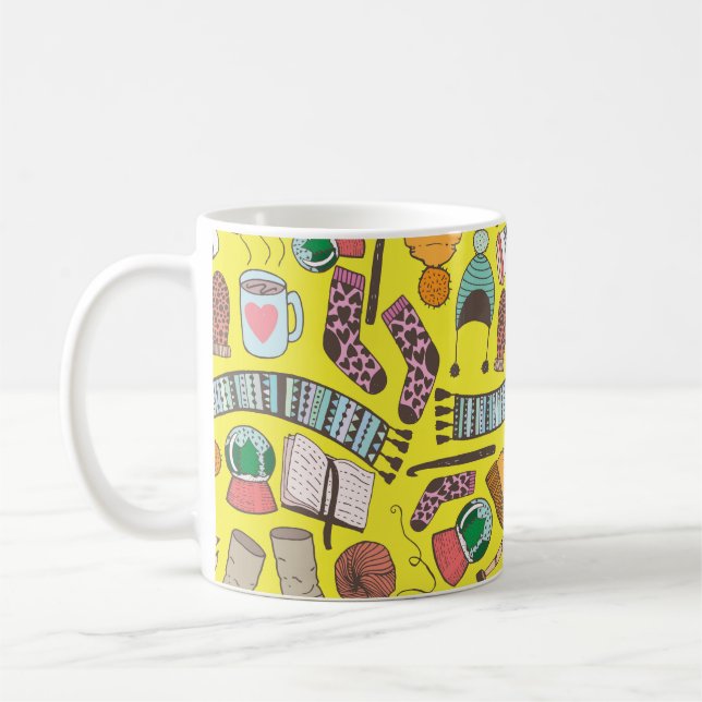 Taza De Café Moda De Invierno: Patrón De Esbozo De Doodle. (Izquierda)