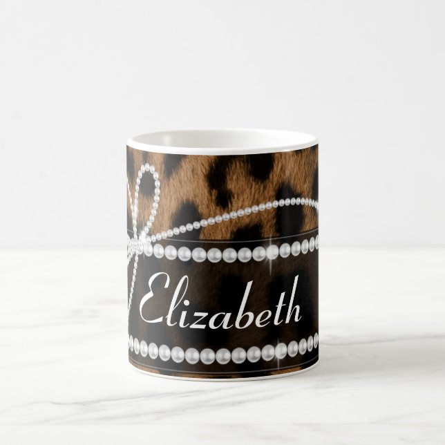 Taza De Café Moda de moda girly faux marrón leopardo animal (Centro)