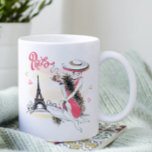 Taza De Café Moda de París Mujer Moderna de Moda<br><div class="desc">Este moderno diseño cuenta con una elegante mujer tomando café en París. #café #mugs #coffeemugs #drinkware #cocina #casa #regalos #regalos #dstforher #coftove #coftentitover</div>