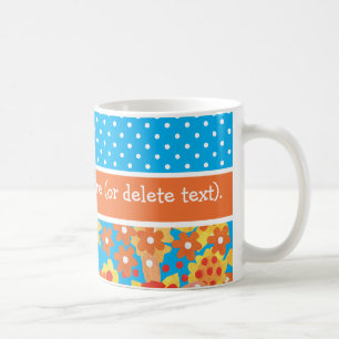 Taza De Café Moda Ditsy Naranja y Red Floral Pattern on Blue