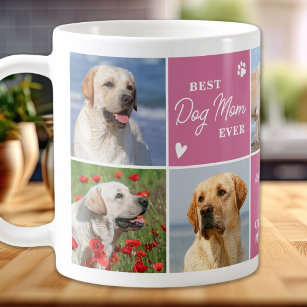 Taza De Café Moda DOG MOM Collage de fotos rosa 7 personalizado