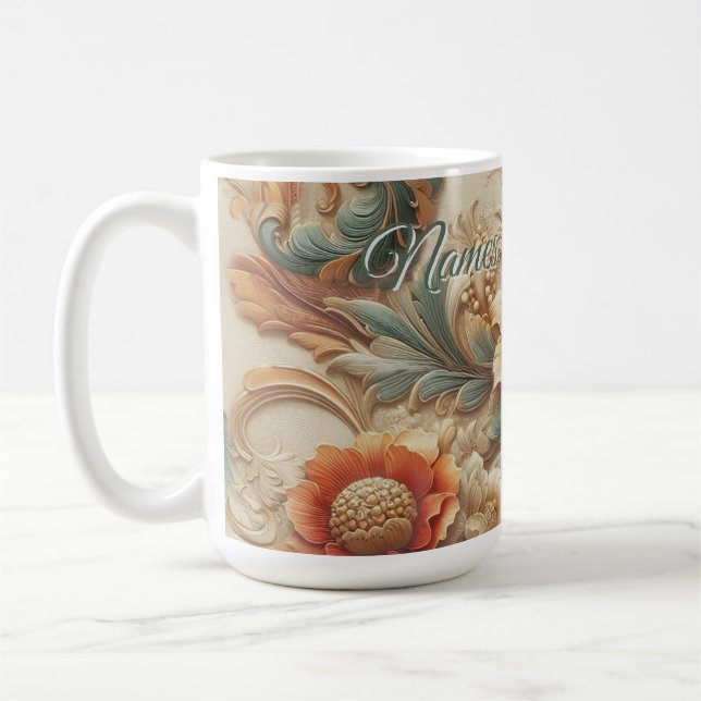 Taza De Café Moda, elegancia Cremas y textura floral de cuero (Izquierda)