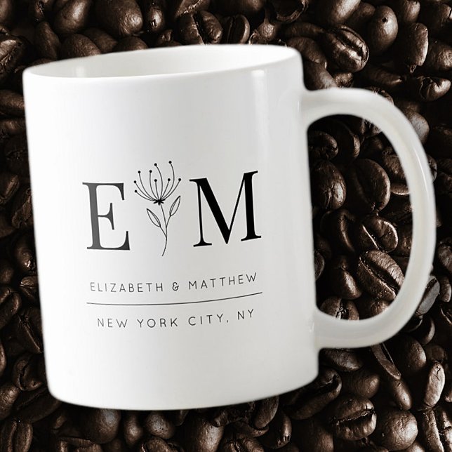 Taza De Café Moda elegante boda Foliage monograma moderno (Subido por el creador)