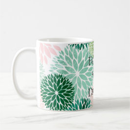 Taza De Café Moda elegante Flores verdes de tinta rosa