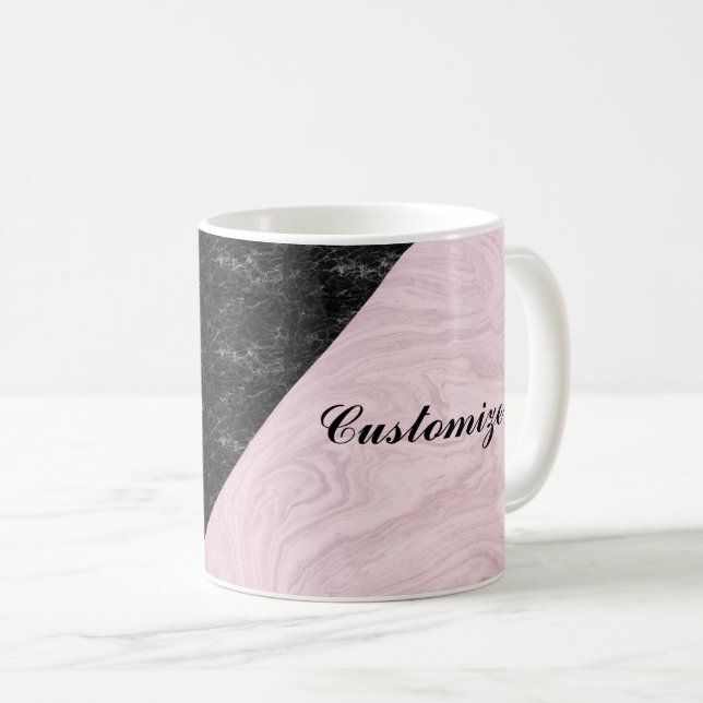 Taza De Café Moda Elegante Mármol Rosa Negro Personalizada (Anverso derecho)