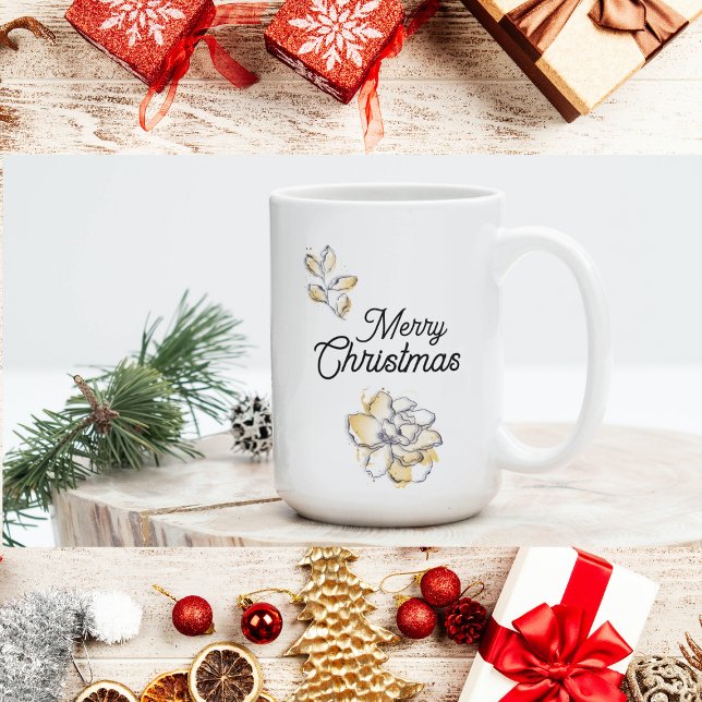 Taza De Café Moda Elegante Oro Botánico Floral Feliz Navidad (Subido por el creador)