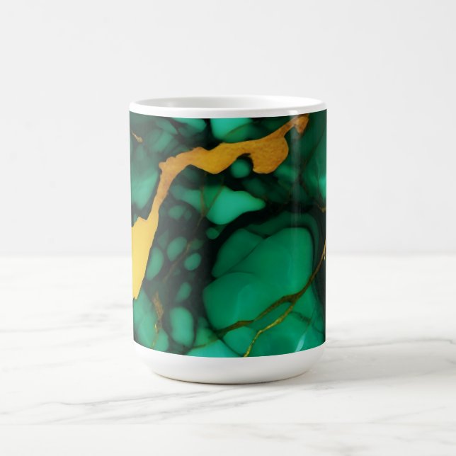 Taza De Café Moda Elegante verde oscuro dorado Faux Marble (Centro)