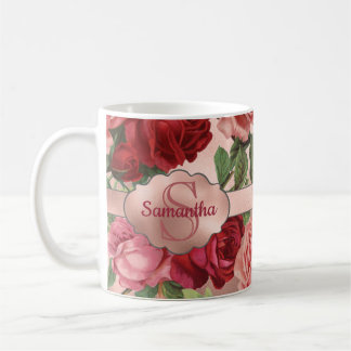 Taza De Café Moda Elegante Vintage Roses Rojas Roses Rojas Nomb