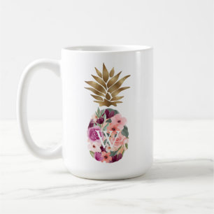 Taza De Café Moda Floral Agua Botánica Dorada Pineapple
