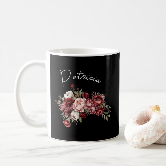 Taza De Café Moda Flores de Borgoña (Con donut)