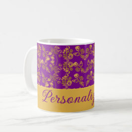 Taza De Café Moda Flores doradas púrpura | Personalizado