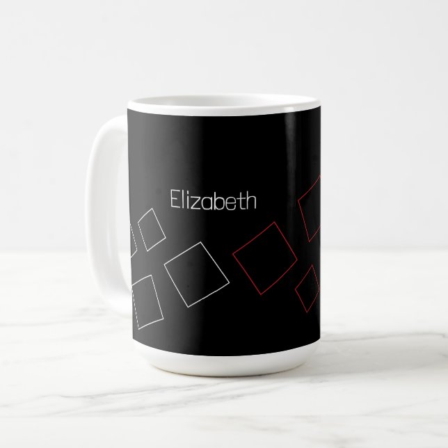 Taza De Café Moda geométrica Monogramado Blanco Negro Rojo (Anverso izquierdo)