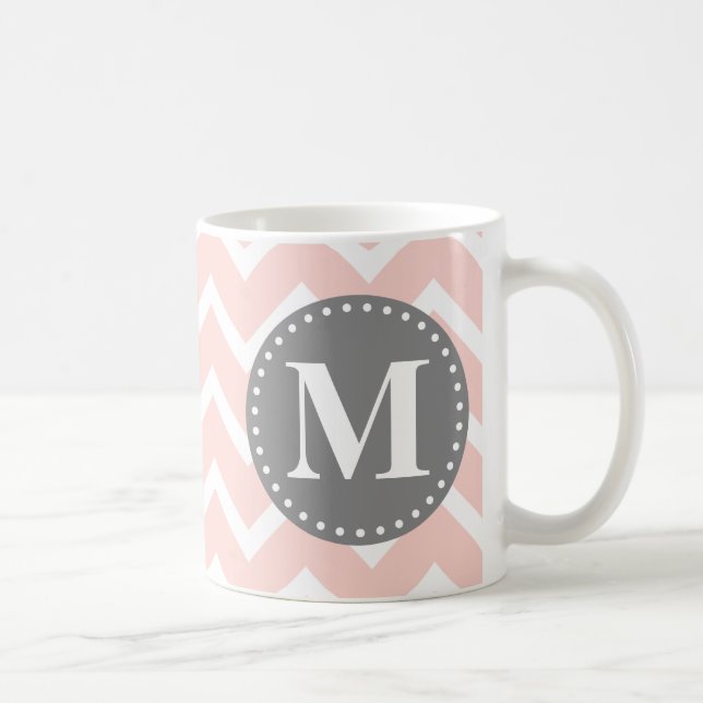 Taza De Café Moda Gris blanco rosado Zigzag Chevron Monograma (Derecha)
