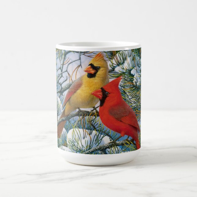 Taza De Café Moda Hermosos Cardenales Rojos Y Navidades De Niev (Centro)