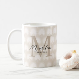 Taza De Café Moda minimalista Beige Anahaw Leaf Script Monogram