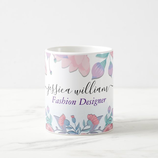 Taza De Café Moda moderna acuarela Hidrangeas azules Floral (Centro)
