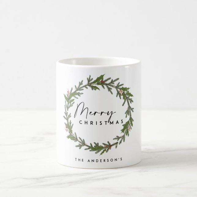 TAZA DE CAFÉ MODA MODERNA ELEGANTE HOLLY BERRY WREATH NAVIDADES (Centro)