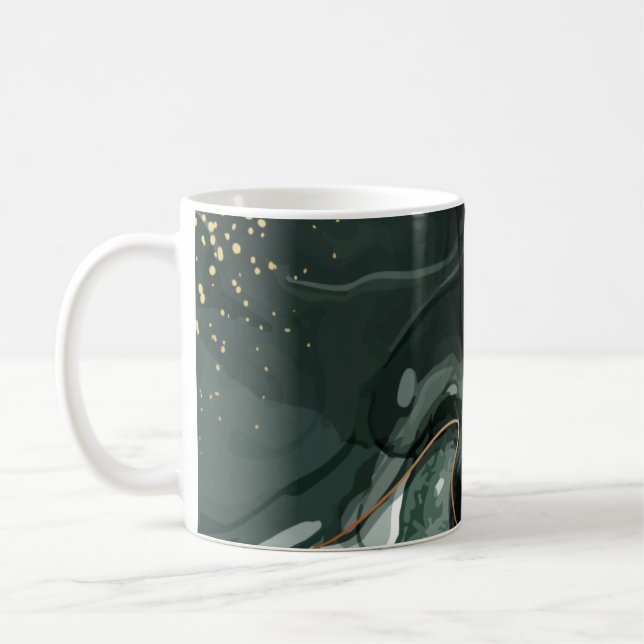 Taza De Café moda moderna verde azulado dorado agridulce mármol (Izquierda)