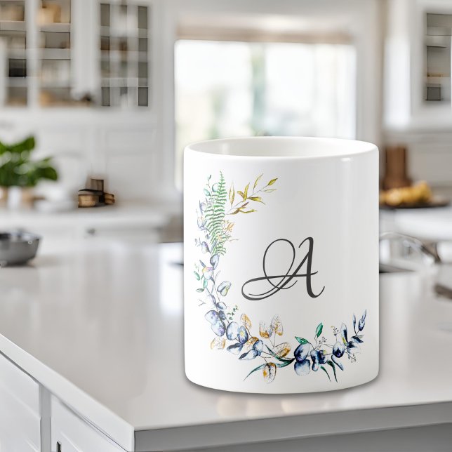 Taza De Café Moda Monograma de guirnaldas botánicas (Subido por el creador)