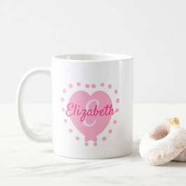 Taza De Café Moda Monograma inicial y nombre Corazón rosa