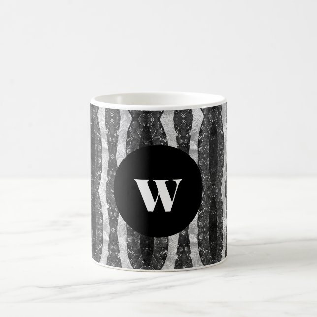 Taza De Café Moda Monogramado Ornamental Blanco y Negro (Centro)