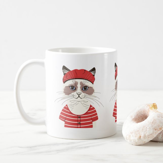 Taza De Café Moda Mug de gato parisino (Con donut)