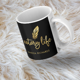 Taza De Café Moda Notary Life Black Gold Feather Guión moderno