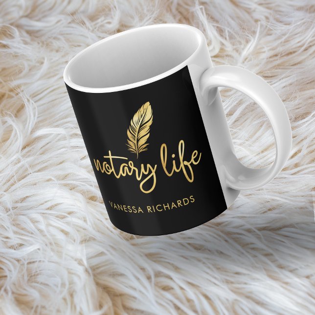 Taza De Café Moda Notary Life Black Gold Feather Guión moderno (Subido por el creador)