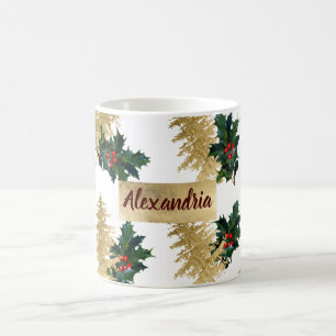 Taza De Café Moda oro Relieve metalizado rojo verde hiedra árb