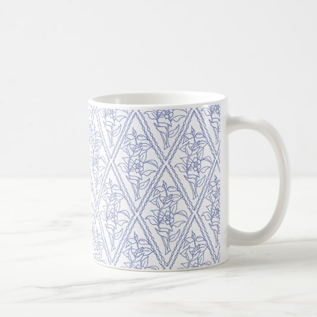 Taza De Café Moda Periwinkle Blue Floral Diamond Pattern (Derecha)