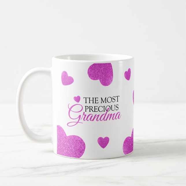 Taza De Café Moda Purpurina rosa corazón abuela (Izquierda)