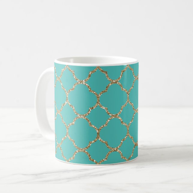 Taza De Café Moda Quatrefoil Verde azulado Café Blanco (Anverso izquierdo)