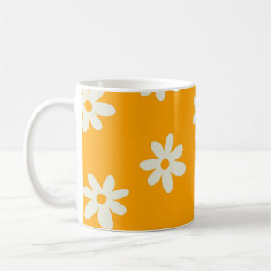 Taza De Café Moda retro amarillo blanco floral brillante Y2K
