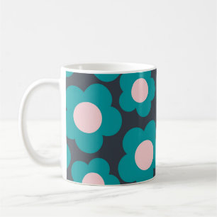 Taza De Café Moda Retro Azul Rosa Floral Vibrante Y2K