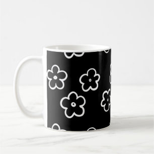 Taza De Café Moda retro Clásico Floral Blanco y Negro Y2K