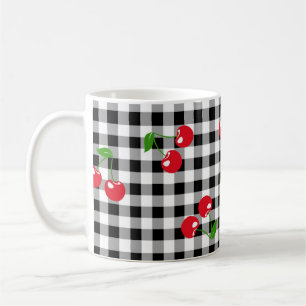 Taza De Café Moda retro Cute la cereza roja blanco negro Gingha