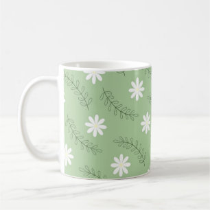 Taza De Café Moda Retro Sage Green Floral Elegante Inspirado en