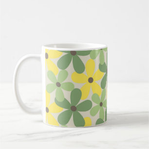 Taza De Café Moda Retro Verde Floral Amarillo Funky Y2K