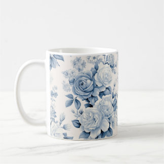 Taza De Café Moda romántica Rosas anticuados y azules
