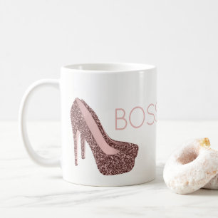 Taza De Café Moda Señora Zapatos Rosa Purpurina Rosa