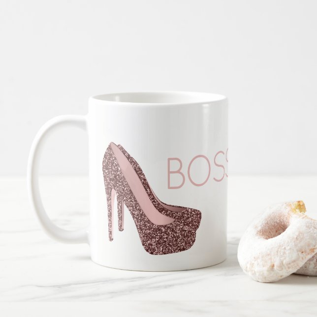 Taza De Café Moda Señora| Zapatos Rosa Purpurina Rosa (Con donut)