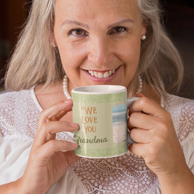 Taza De Café Moda Texto de foto personalizado Regalo de abuela  (Chic Personalized Photo Text Grandma Gift Green Coffee Mug)
