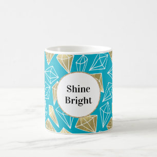 Taza De Café Moda Turquesa Aqua Diamantes de Oro Azul